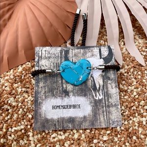 Faux Turquoise Heart Clay Stone Adjustable Rope Bracelet